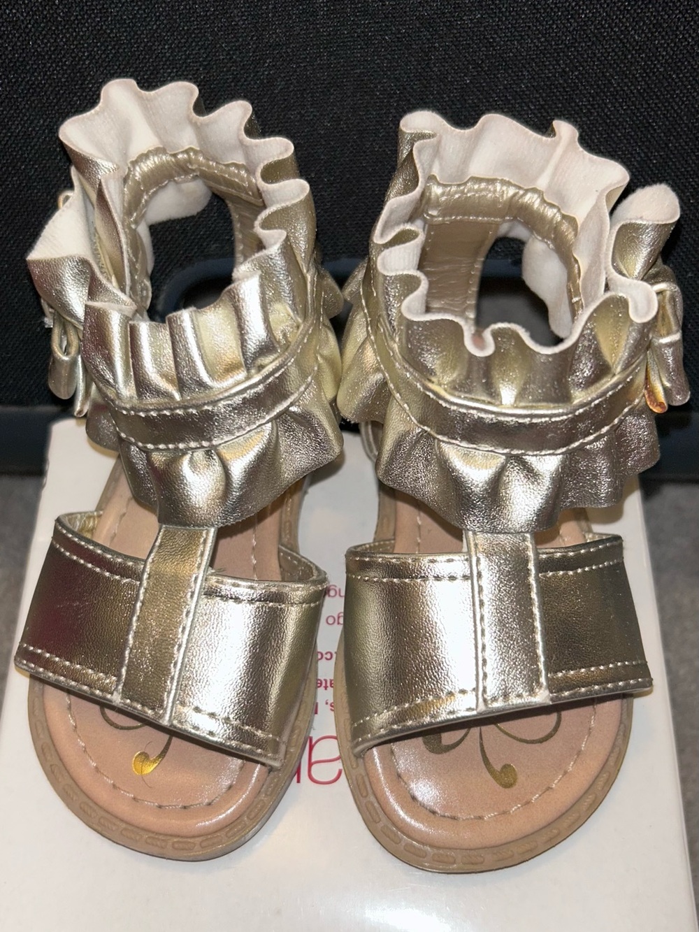 BONGO Metallic Gold Ruffle Ankle Strap Sandals